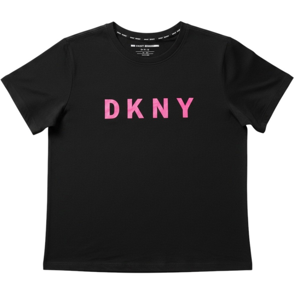 DKNY Sport Womens 2X Black Pink Graphic Logo Short Sleeve T-Shirt Athleisure